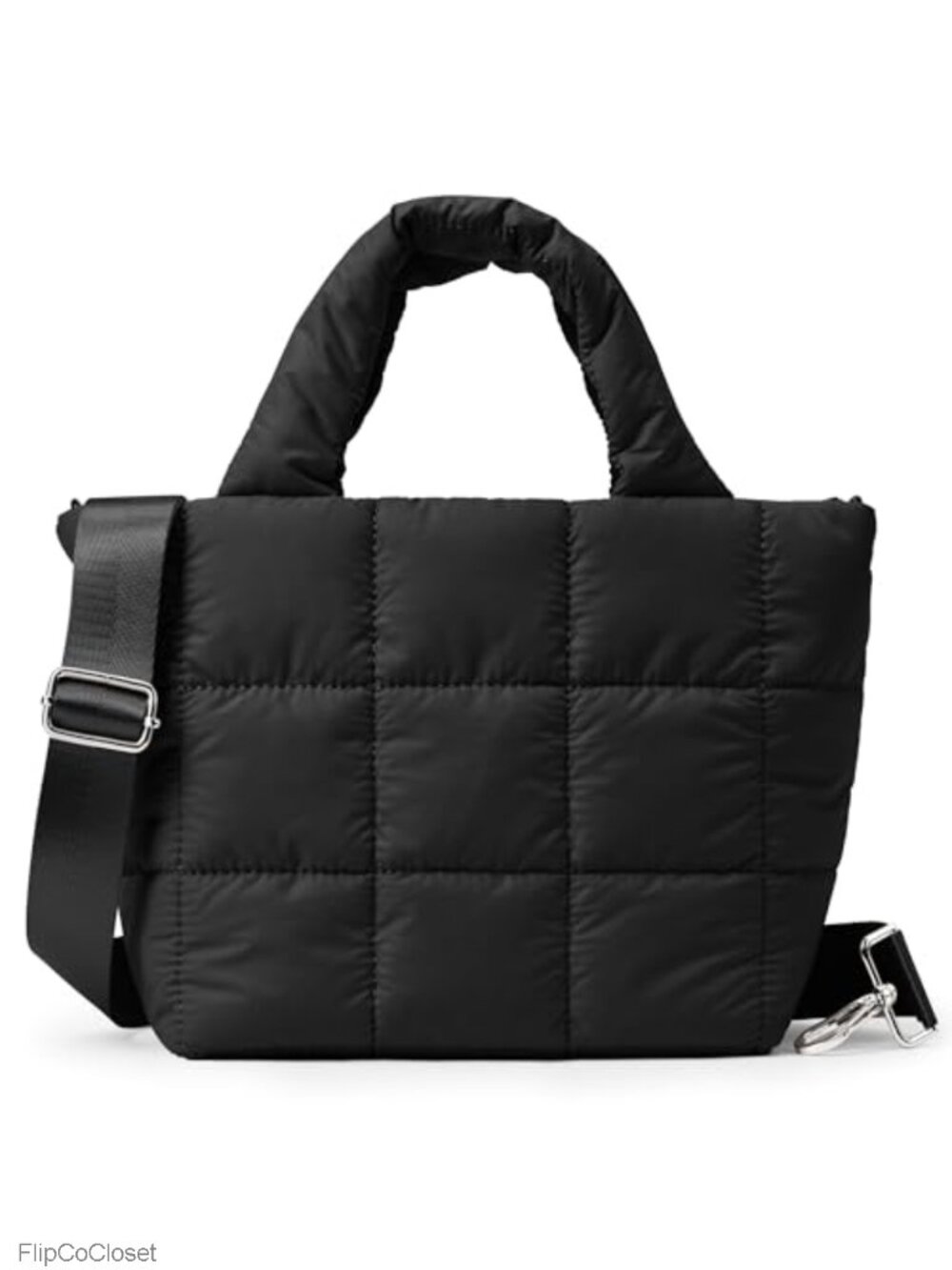Quilted Puffer Tote Bag Lightweight Nylon Crossbody Handbag Adjustable Strap